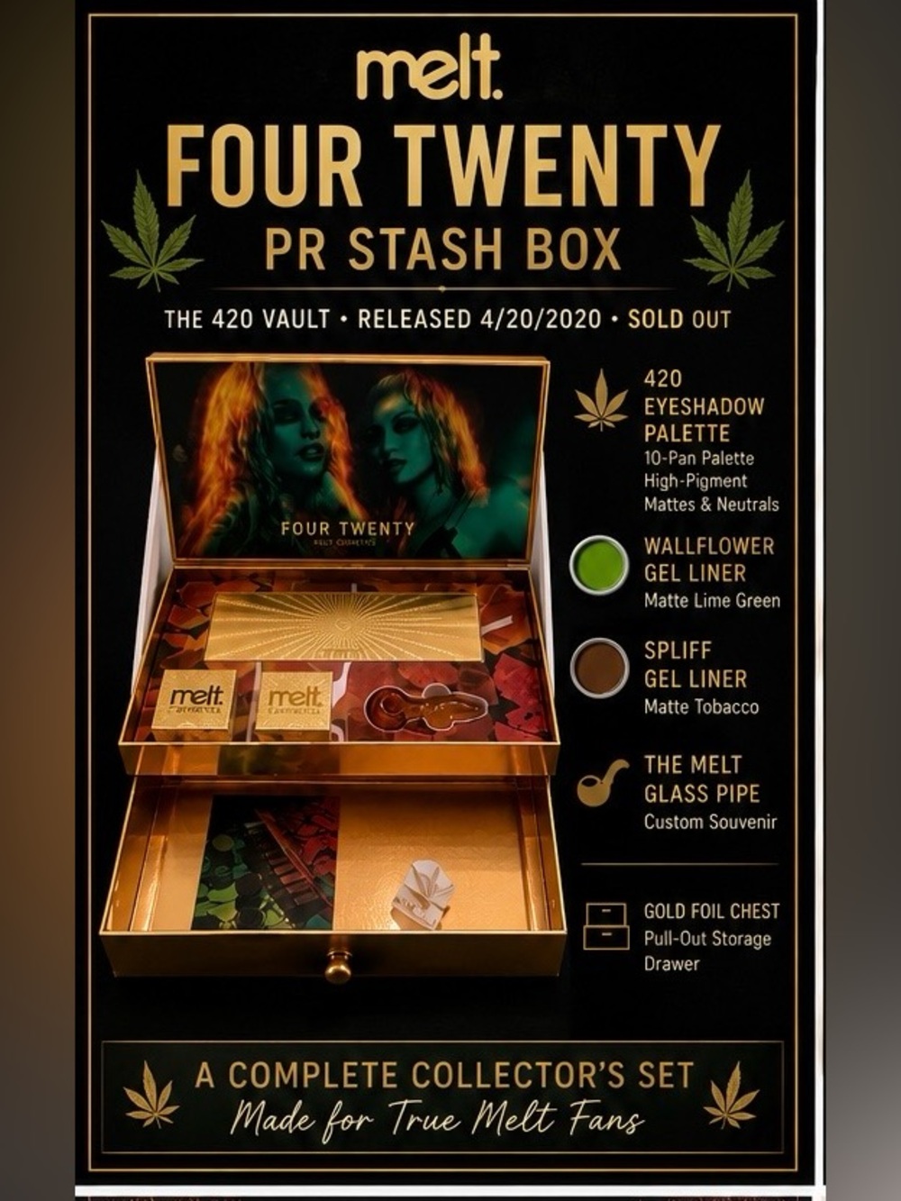 RARE Melt Cosmetics 420 PR Stash Box+ Haze Stack+ Impulsive Palette +FREE gifts